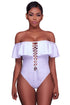 Sexy White Ruffle Off-The-Shoulder One Piece Swimsuit