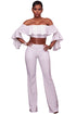 Sexy White Ruffle Off-the-shoulder Belted Jumpsuit