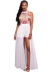 Sexy White Sheer Mesh Embroidery Chiffon Romper Maxi Dress