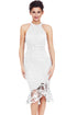 Sexy White Sleeveless Lace Fishtail Bodycon Dress