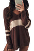 Sexy White Strip Brown V Neck Sweater