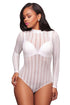 Sexy White Striped Mesh Bodysuit