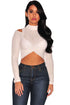 Sexy White Textured Arched Long Sleeves Crop Top
