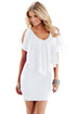 Sexy White V Neck Ruffle Overlay Slit Sleeve Bodycon Dress