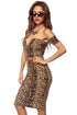 Sexy Wild Leopard Skirt Set With Alluring Drop Shoulder Top