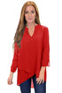 Sexy Red Asymmetric Hemline Roll Tab Sleeve Blouse