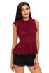 Sexy Wine Asymmetric Ruffle Side Peplum Top