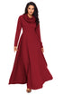Sexy Wine Cow Neck Long Sleeve Maxi Dress
