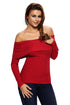 Sexy Red Knit Off Shoulder Ribbed Long Sleeves Top