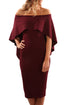 Sexy Wine Luxurious Off Shoulder Batwing Cape Midi Dress