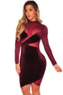 Sexy Red Mesh Asymmetrical Velvet Mock Neck Dress