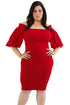 Sexy Wine Pleated Shoulder Plus Bodycon Dress