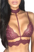 Sexy Wine Seductive Strappy Choker Lace Bra Lingerie