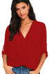 Sexy Wine V Neck Ruffle Loose Fit Blouse Top