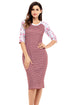 Sexy Wine White Stripe Floral Sleeve Midi Dress