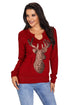 Sexy Wine Women's Sequin Christmas Reindeer Top