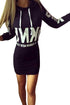 Sexy Women Letter Print Black Drawstring Hoodie Dress