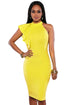 Sexy Yellow One Shoulder Ruffle Sleeve Midi Dress