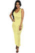 Sexy Yellow Sheer Stripes Sleeveless Maxi Dress