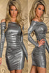 Silver Ruched Off-shoulder Sleeves Mini Dress