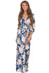 Slate Blue Floral Print Wrapped Long Boho Dress