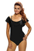 Solid Black Frill One-piece Swimwear