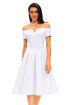 Solid White Thick Flare Midi Vintage Dress