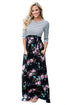 Striped Black Floral Skirt Maxi Dress with Tie Waist