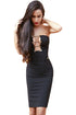 Stud Button Detail Hollow-out Bust Club Midi Dress
