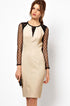 Stylish Womens Pencil Midi Dress with Sheer Long Sleeves