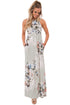 Taupe Floral Print Sleeveless Long Boho Dress