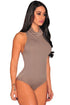 Taupe Ribbed Knit Cowl Neck Sleeveless Bodysuit