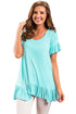 Turquoise Ruffle Trim Short Sleeve Flowy Top
