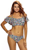 Vintage Floral Print Ruffle 2pcs Swimsuit