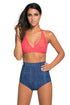Vintage Red Polka Dot Blue Denim High Waisted Swimsuit