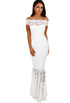White Bardot Lace Fishtail Maxi Dress