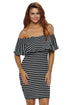 White Black Striped Off-shoulder Bodycon Dress