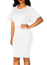 White Flare Sleeve Back Slit Sheath Dress