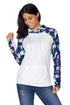 White Floral Raglan Sleeve Double Hooded Sweatshirt