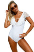 White Lace Ruffle Cap Sleeve One Piece Swimsuit