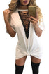 White Lace Up Half Sleeves Tee Dress