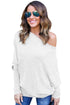 White Off Shoulder Bat Long Sleeves Loose Fit Sweater