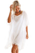 White Pom Pom Tassel Hem Gauze Cover up
