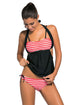 White Red Stripes Black Splice Tankini Swimsuit