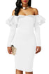 White Ruffle Off The Shoulder Long Sleeve Bodycon Dress