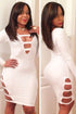 White Sexy Cut-Out Long Sleeves Party Bodycon Dress
