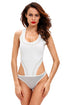 White Studded Racer Back High Cut Bodysuit