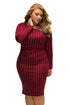 Wine Big Girls Rhinestone Stripes Long Sleeve Dress