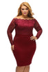 Wine Off Shoulder Plus Lace Dress