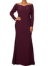 Wine Off-shoulder V Neck Long Sleeve Plus Long Dress